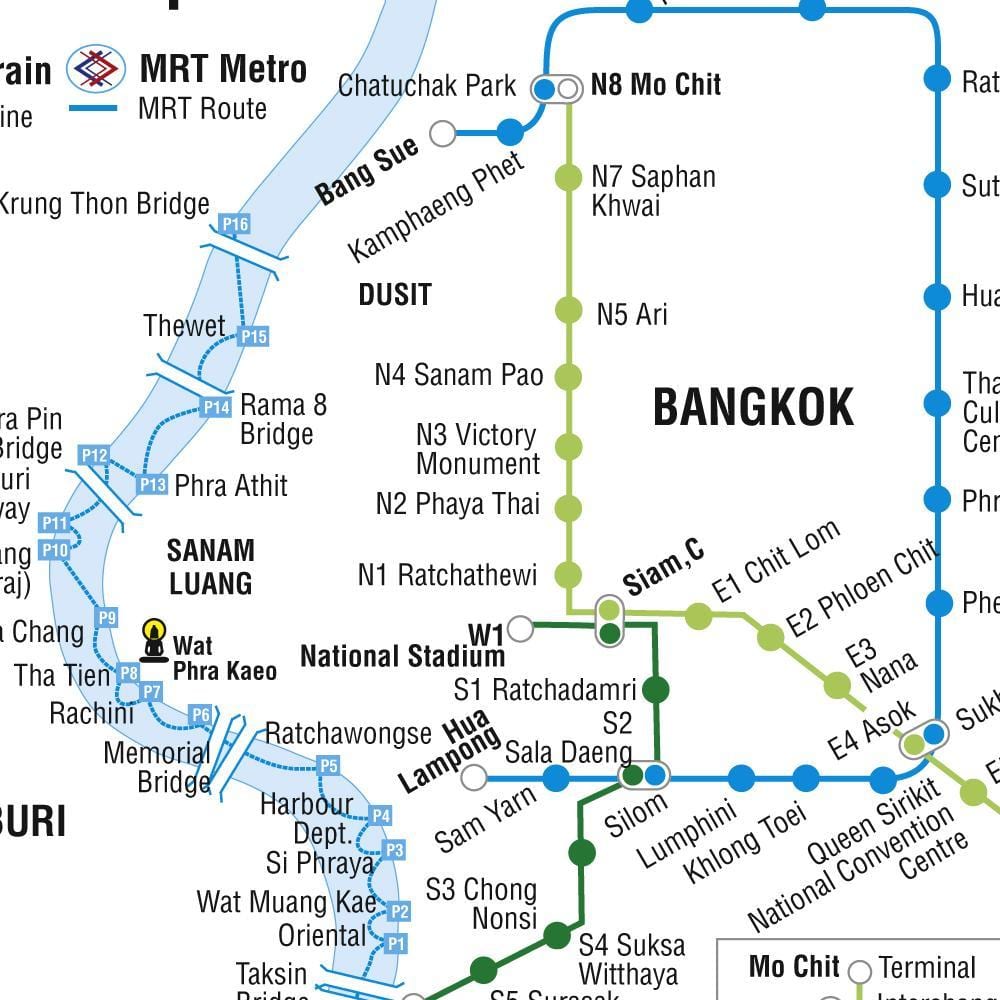 નકશો બેંગકોક મેટ્રો અને skytrain