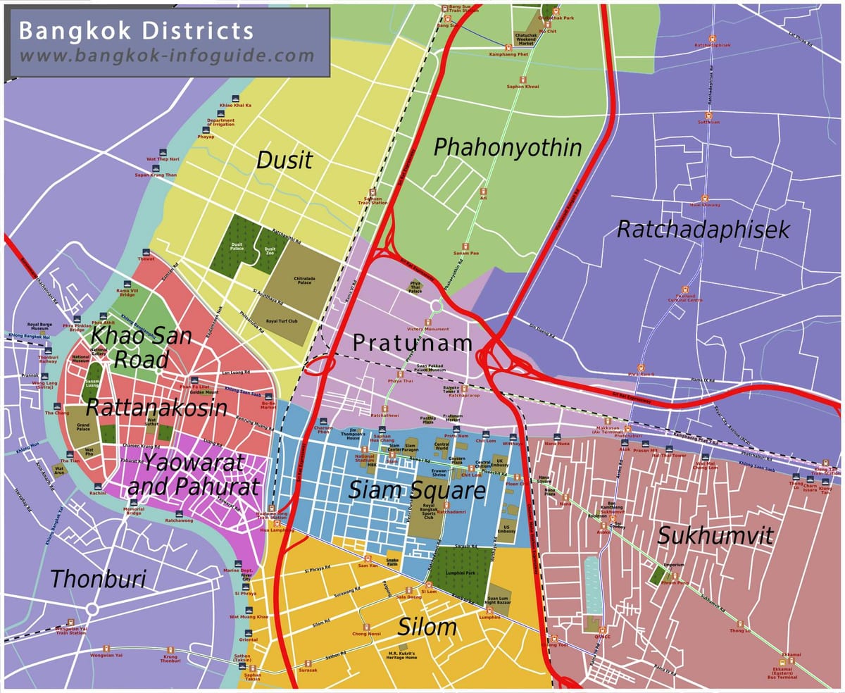 નકશો બેંગકોક અને આસપાસના વિસ્તારોમાં