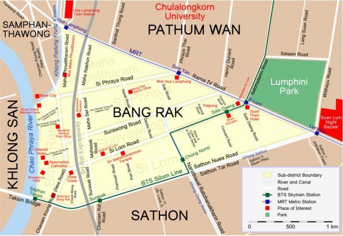 નકશો બેંગકોક લાલ પ્રકાશ જિલ્લાઓ