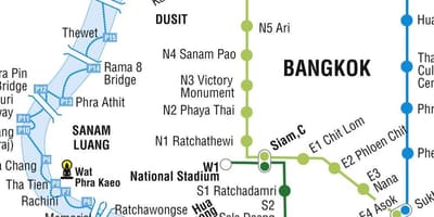 નકશો બેંગકોક મેટ્રો અને skytrain