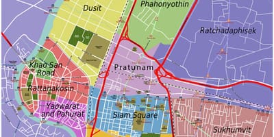 નકશો બેંગકોક અને આસપાસના વિસ્તારોમાં